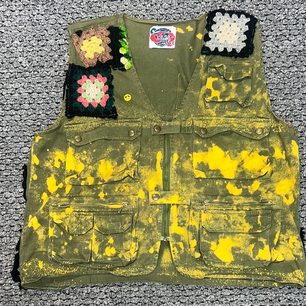 Yellow Splatter Crochet Patch Vest - image 1